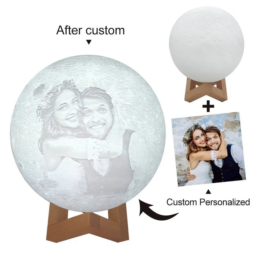3D Printing Moon Lamp Personalized Photo Text Customized USB Night Light Birthday Mother Day Valentine's Christmas Lunar Gift - HN Smart Living