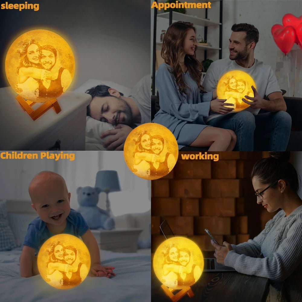 3D Printing Moon Lamp Personalized Photo Text Customized USB Night Light Birthday Mother Day Valentine's Christmas Lunar Gift - HN Smart Living