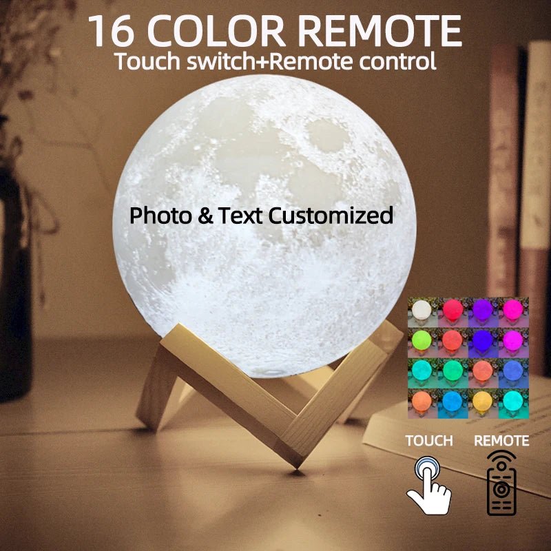 3D Printing Moon Lamp Personalized Photo Text Customized USB Night Light Birthday Mother Day Valentine's Christmas Lunar Gift - HN Smart Living