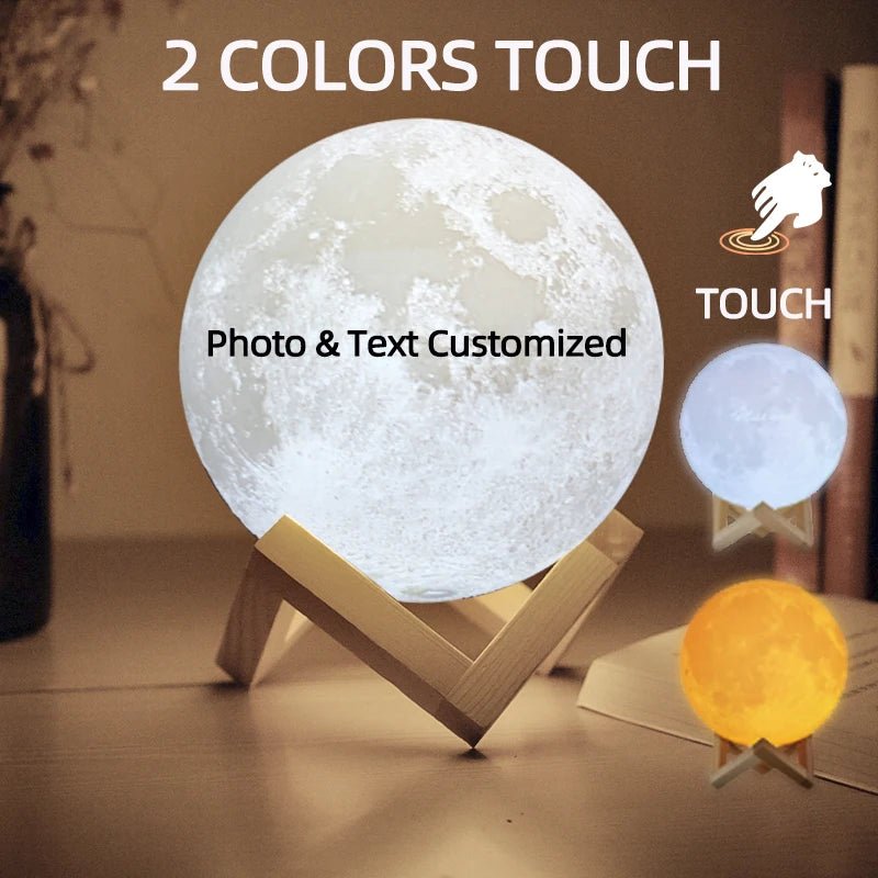 3D Printing Moon Lamp Personalized Photo Text Customized USB Night Light Birthday Mother Day Valentine's Christmas Lunar Gift - HN Smart Living