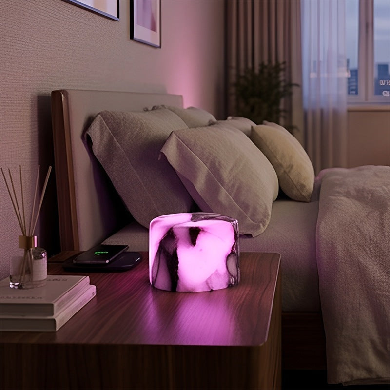 Lámpara de mármol natural con carga inalámbrica Qi, LED, decoración para el hogar