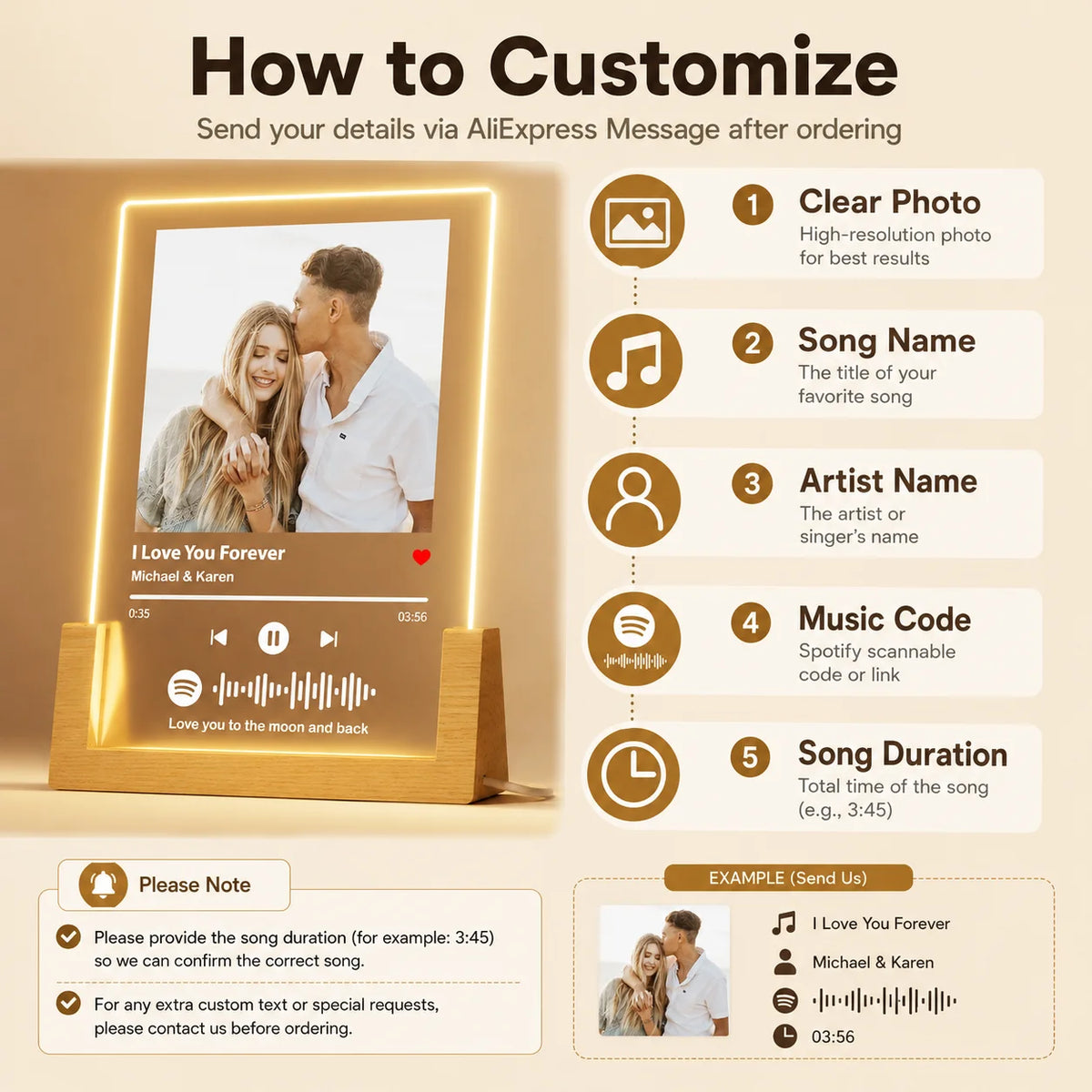 Placa Spotify personalizada con foto y luz LED